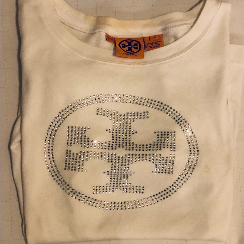 Tory burch white with stones T shirt Size M